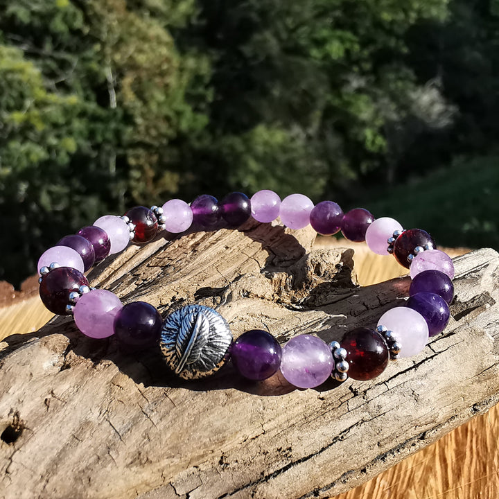 Edelstein Armband PRANA mit Amethyst Granat Feder S925 6mm